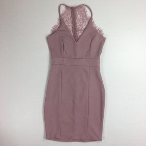Mauve Bodycon Mini Dress with Lace Detail
